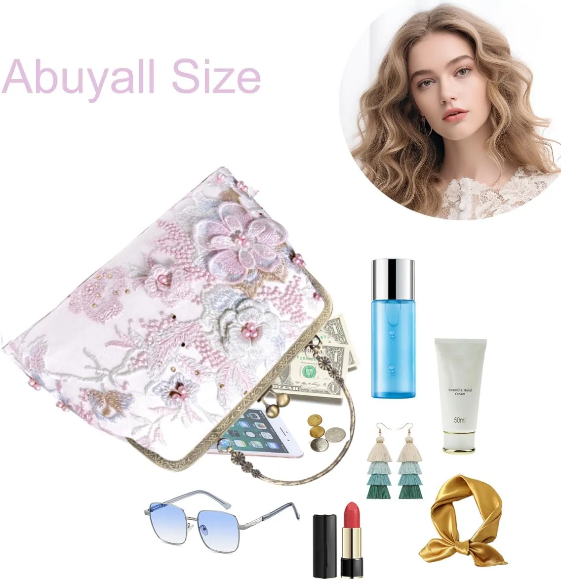Floral Top-Handle Handbag, Kiss Lock Evening Bag for Women, Vintage Handbag
