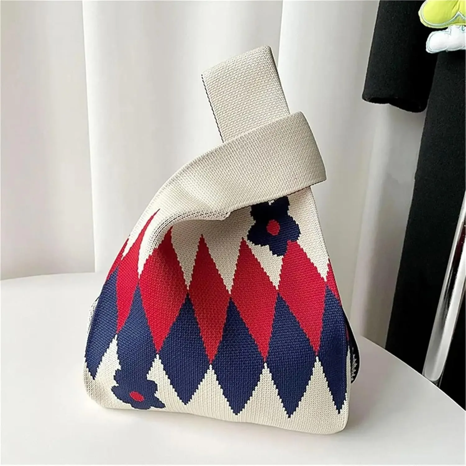 Flower Handmade Knit Handbags Women Knot Wrist Bag Casual Small Tote Bag Girls Reusable Shopping Bags For Women
