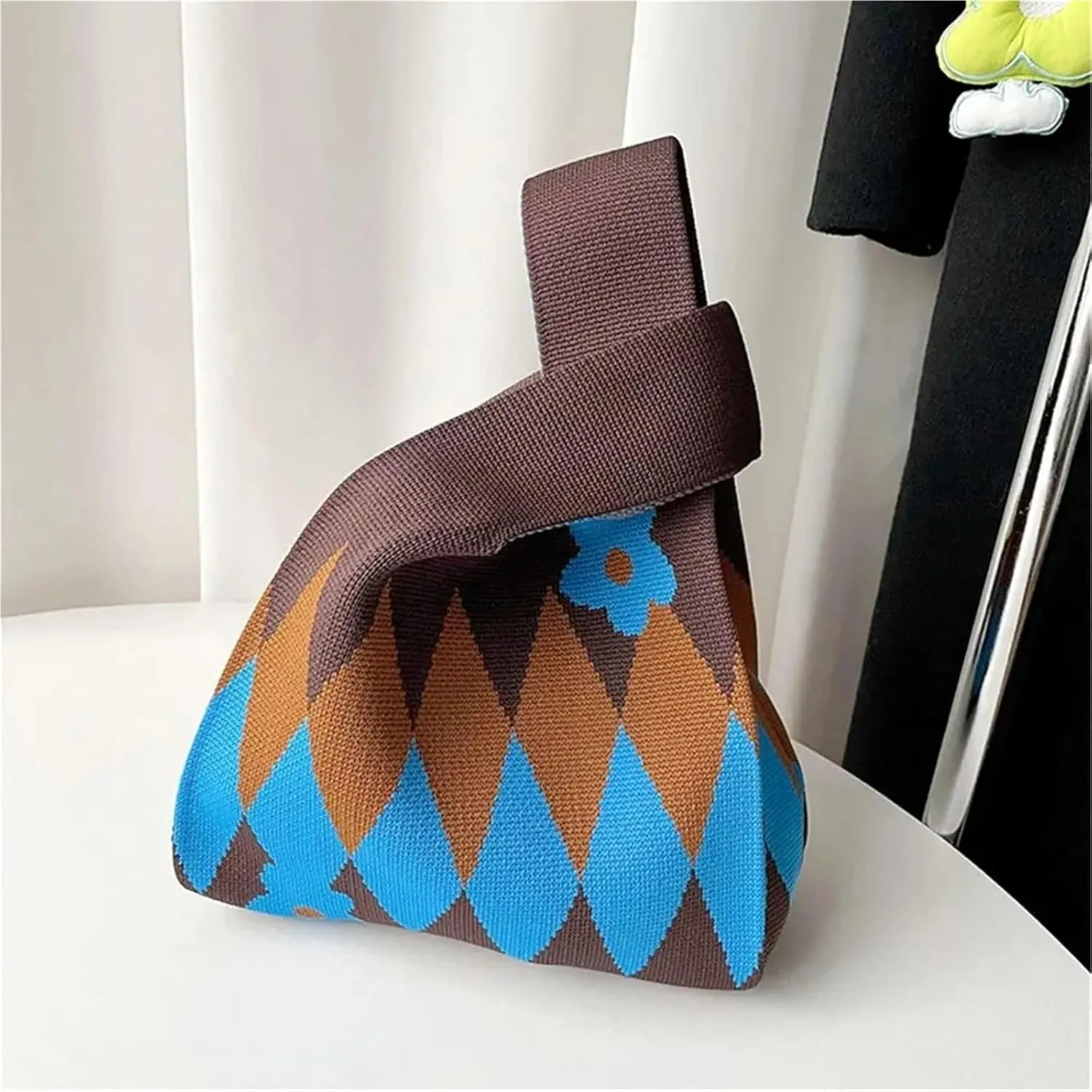 Flower Handmade Knit Handbags Women Knot Wrist Bag Casual Small Tote Bag Girls Reusable Shopping Bags For Women