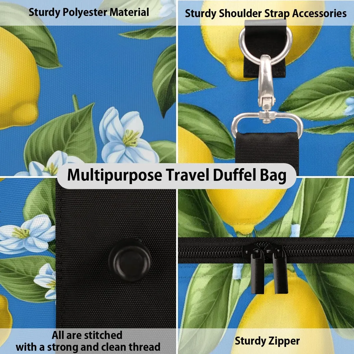 Flower Lemon Foldable Lightweight Duffle Bag for Travel - Waterproof Carry On Bags for Airplanes, Travel Duffel Bags for Gym, Weekend