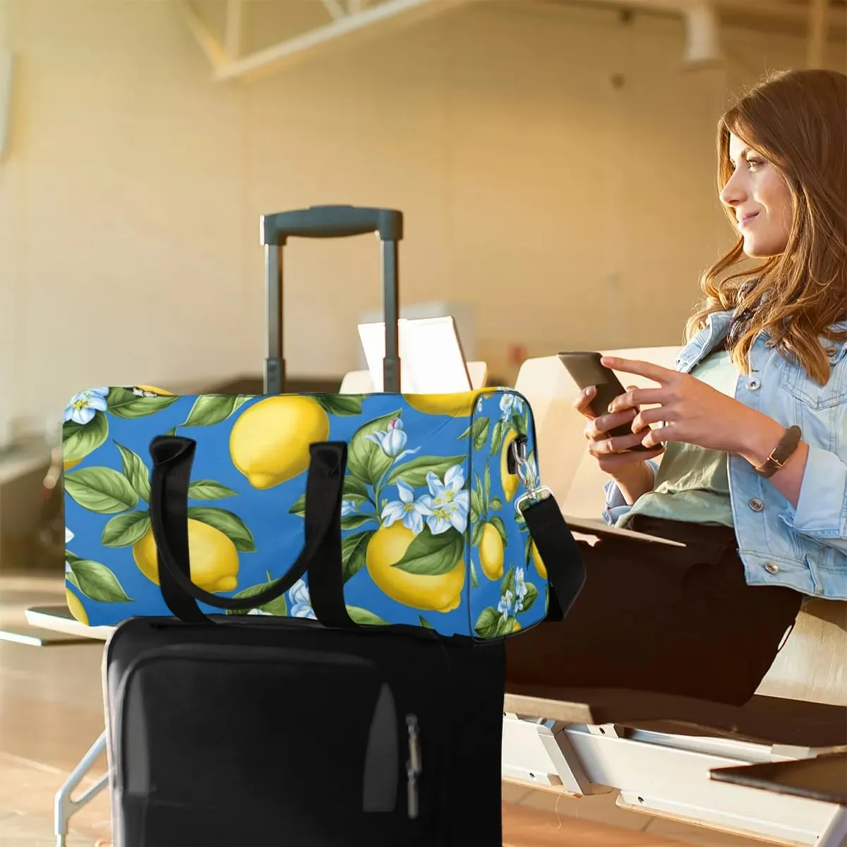 Flower Lemon Foldable Lightweight Duffle Bag for Travel - Waterproof Carry On Bags for Airplanes, Travel Duffel Bags for Gym, Weekend