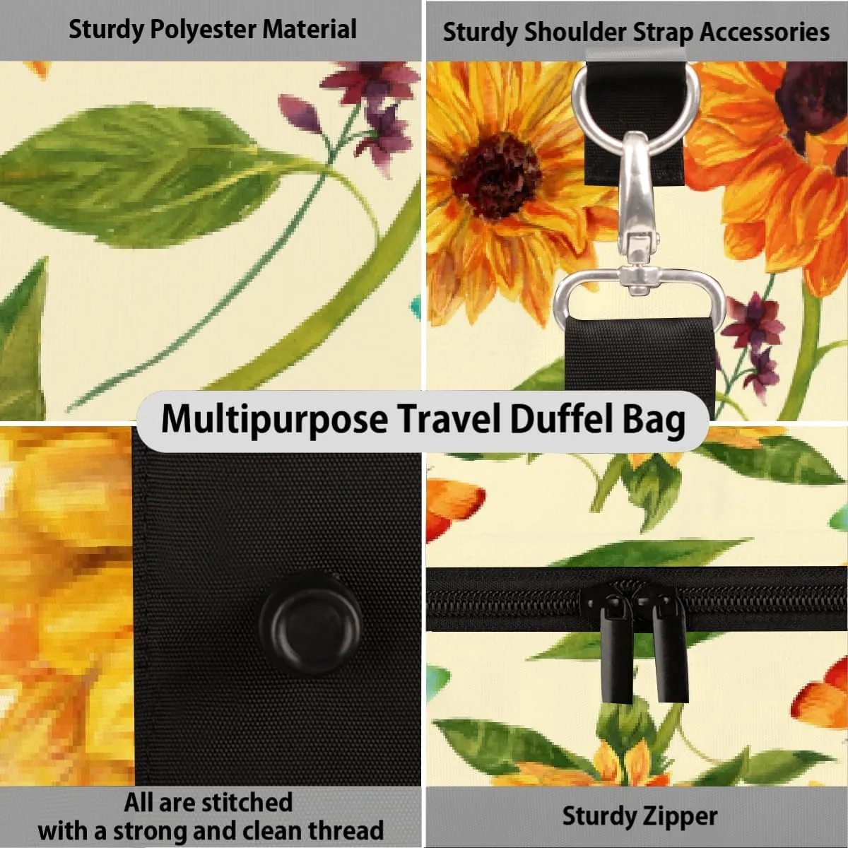 Flower Sunflower Art Travel Duffel Bag for Women Men Small Sport Gym Bag Waterproof Weekender Overnight Lightweight Carry on Foldable Gym Bag for Training Swim Yoga Traveling Handbag