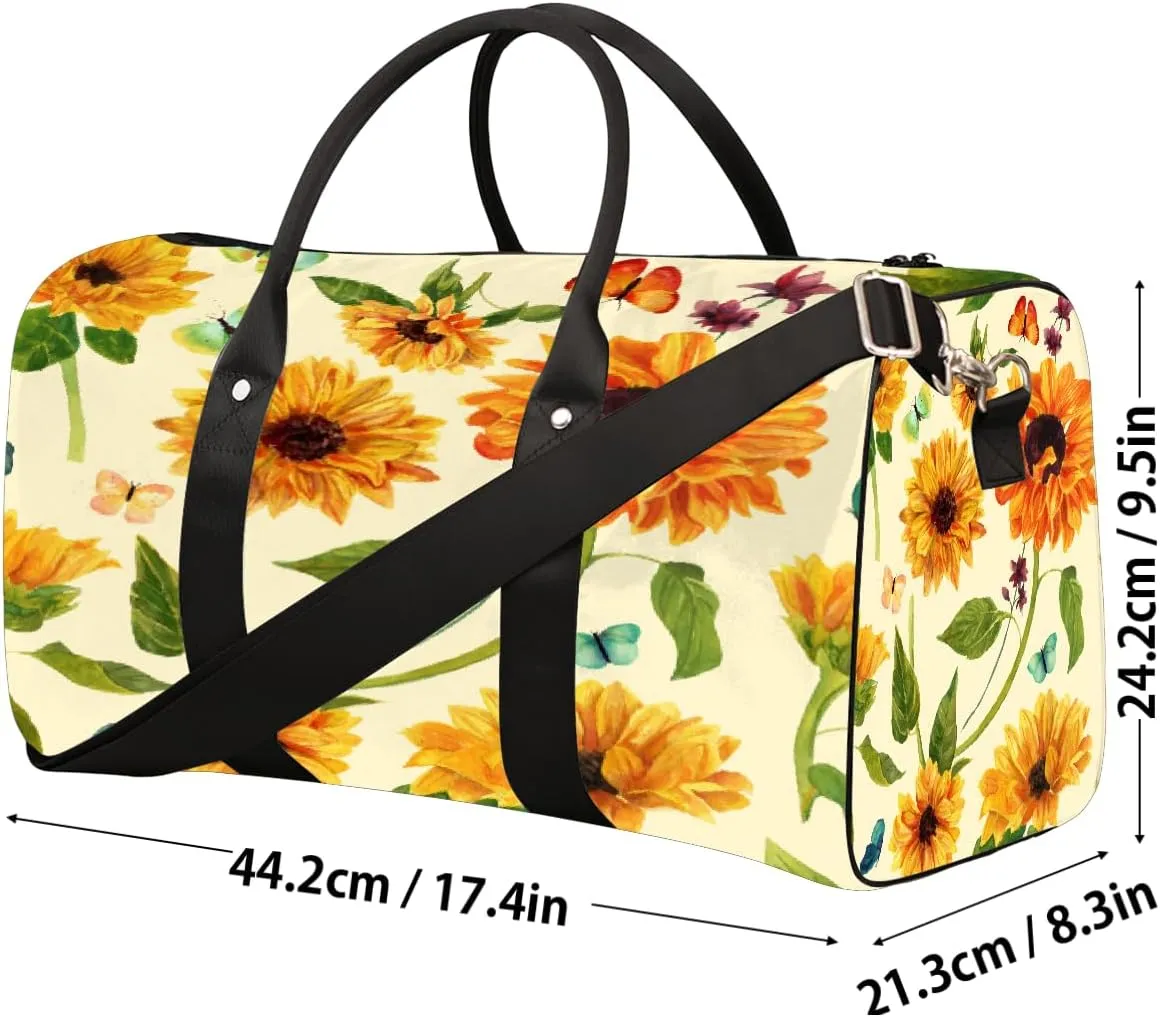 Flower Sunflower Art Travel Duffel Bag for Women Men Small Sport Gym Bag Waterproof Weekender Overnight Lightweight Carry on Foldable Gym Bag for Training Swim Yoga Traveling Handbag