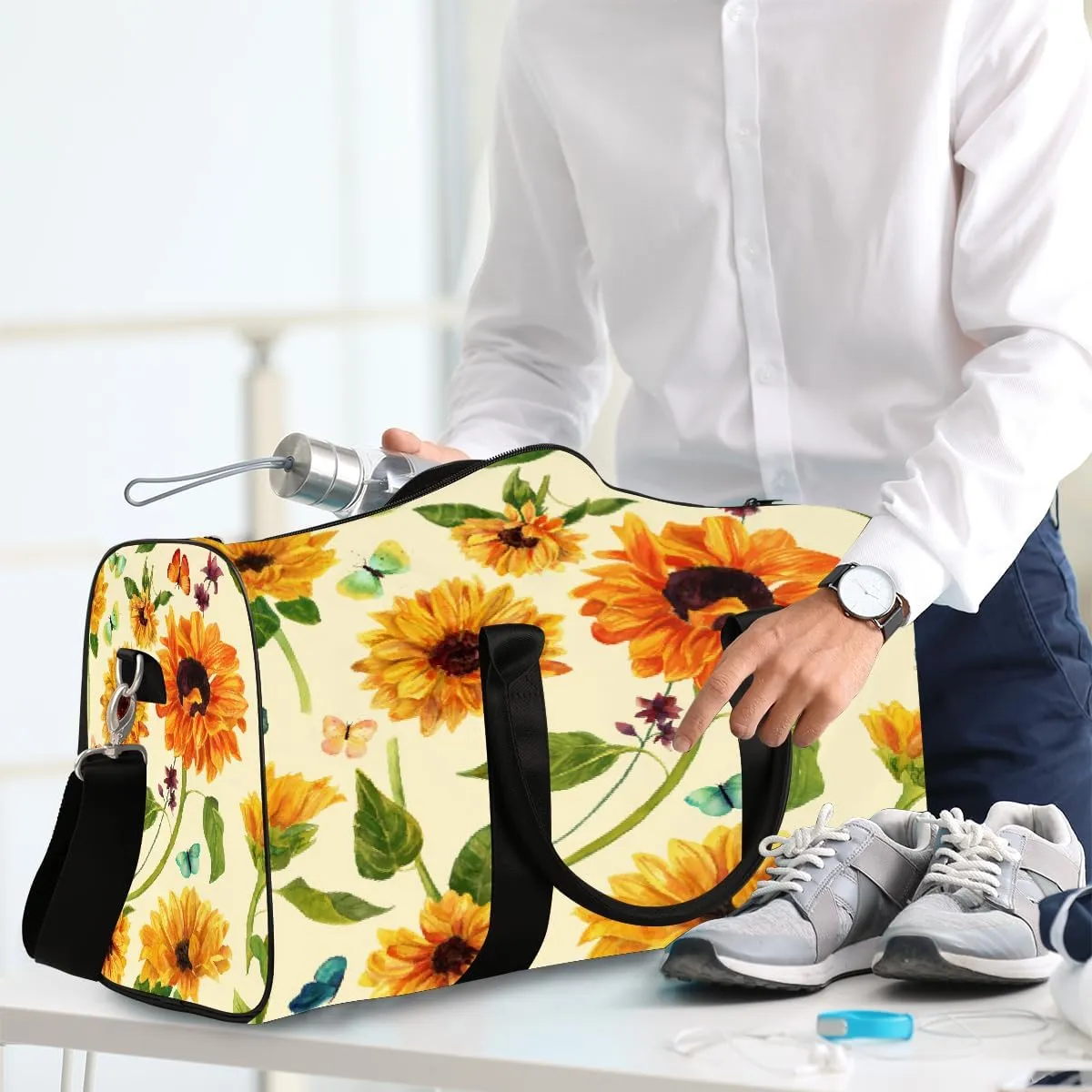 Flower Sunflower Art Travel Duffel Bag for Women Men Small Sport Gym Bag Waterproof Weekender Overnight Lightweight Carry on Foldable Gym Bag for Training Swim Yoga Traveling Handbag