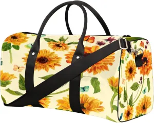 Flower Sunflower Art Travel Duffel Bag for Women Men Small Sport Gym Bag Waterproof Weekender Overnight Lightweight Carry on Foldable Gym Bag for Training Swim Yoga Traveling Handbag