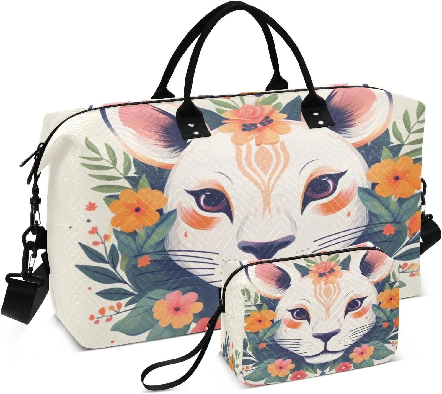 Flowers Around Rat Travel Duffel Bags with Toiletry Bag and Adjustable Strap for Travel Gym Yoga