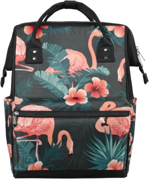 Flowers Flamingos Pattern Diaper Bag Tote Large Capacity Waterproof with Adjustable Shoulder Strap and Pram Straps Mommy Bag for Hospital Beach Weekender Travel