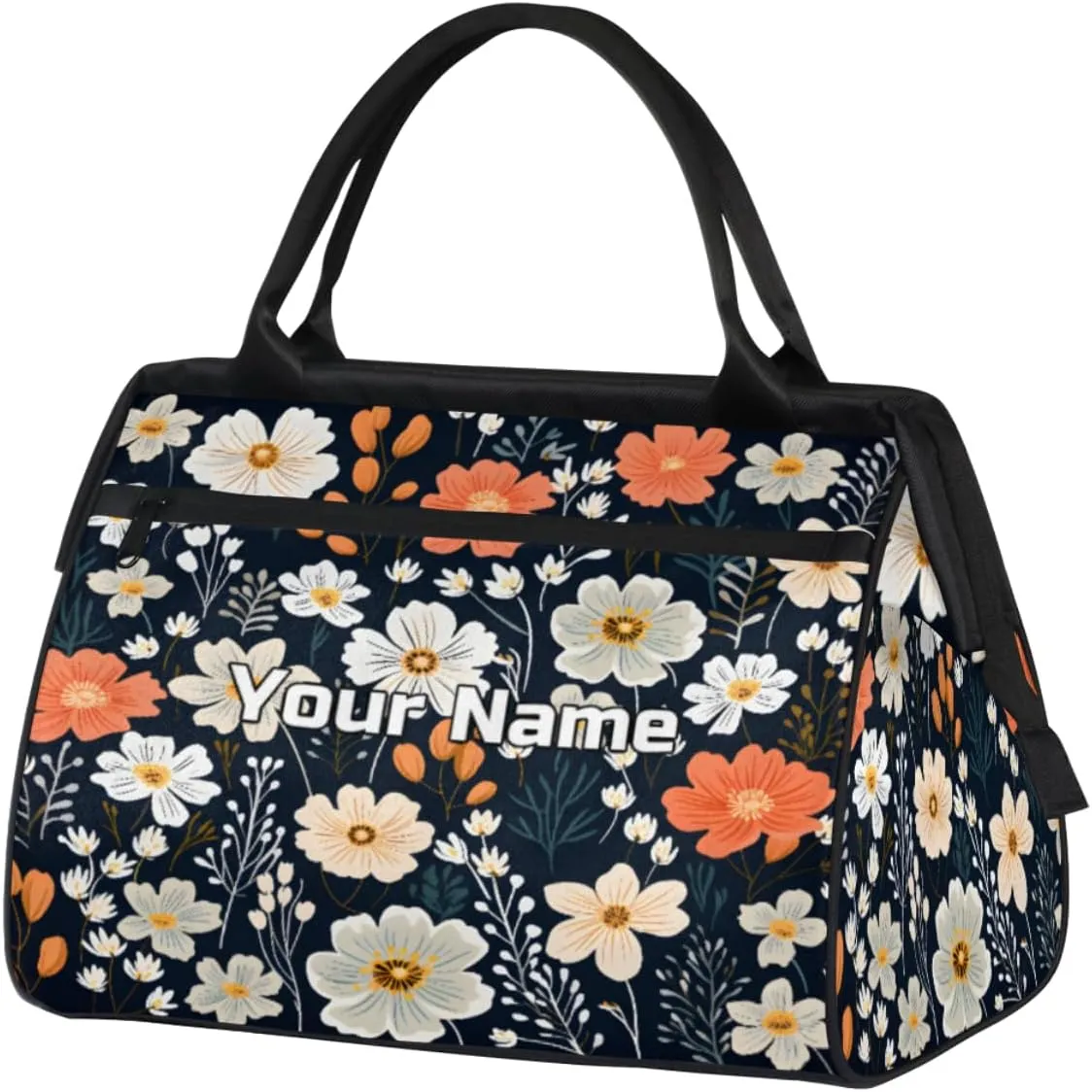 Flowers Flora Pattern Travel Duffel Bag, Personalized Sports Gym Bag Custom for Women and Men Waterproof Overnight Weekender Carry On Tote Bags for Airplanes, Traveling, Gym, Football, Hospital Bag
