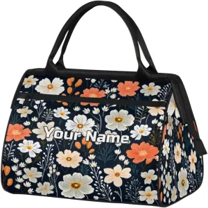Flowers Flora Pattern Travel Duffel Bag, Personalized Sports Gym Bag Custom for Women and Men Waterproof Overnight Weekender Carry On Tote Bags for Airplanes, Traveling, Gym, Football, Hospital Bag