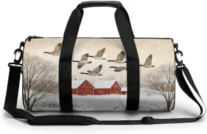 Flying Geese Snow Red House Compact Gym Bag Travel Duffel Bags Lightweight Foldable Sports Tote Gymbag