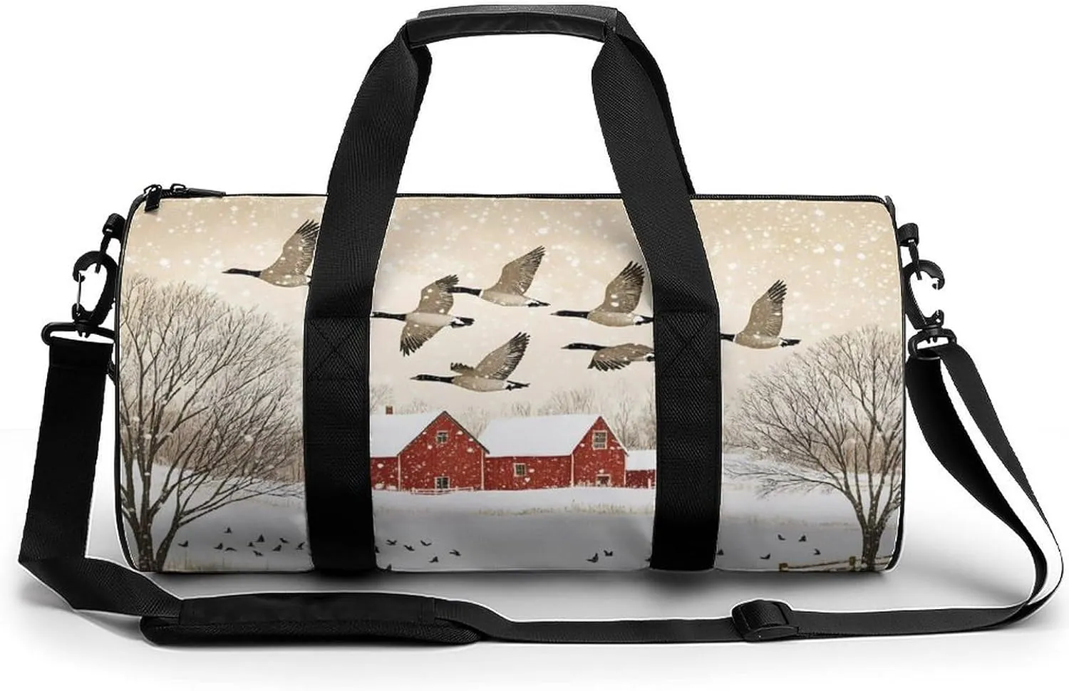 Flying Geese Snow Red House Compact Gym Bag Travel Duffel Bags Lightweight Foldable Sports Tote Gymbag