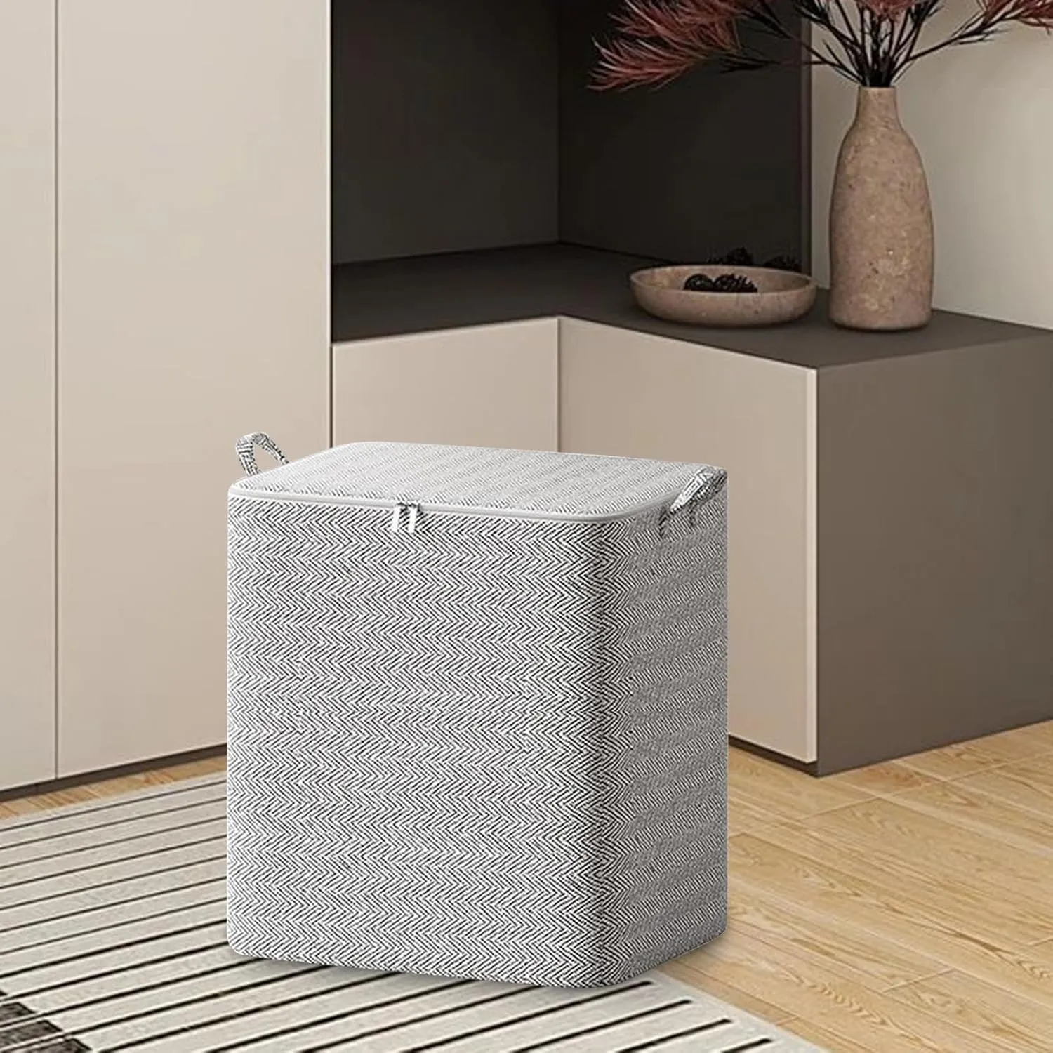 Foldable Storage Bag, Blanket Storage Bag, with Zipper Traveling Handbag for Storage Clothing Bed Sheets Pillows Toys (150L)