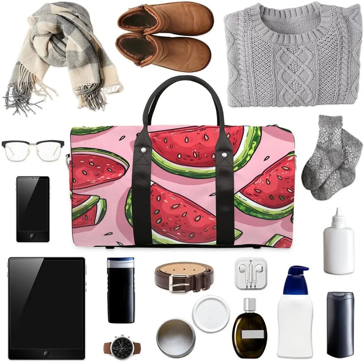 Foldable Travel Bag Cute Watermelons Lightweight Carry On Bags for Airplanes Waterproof Travel Duffle Bag For Gym Weekend Overnight