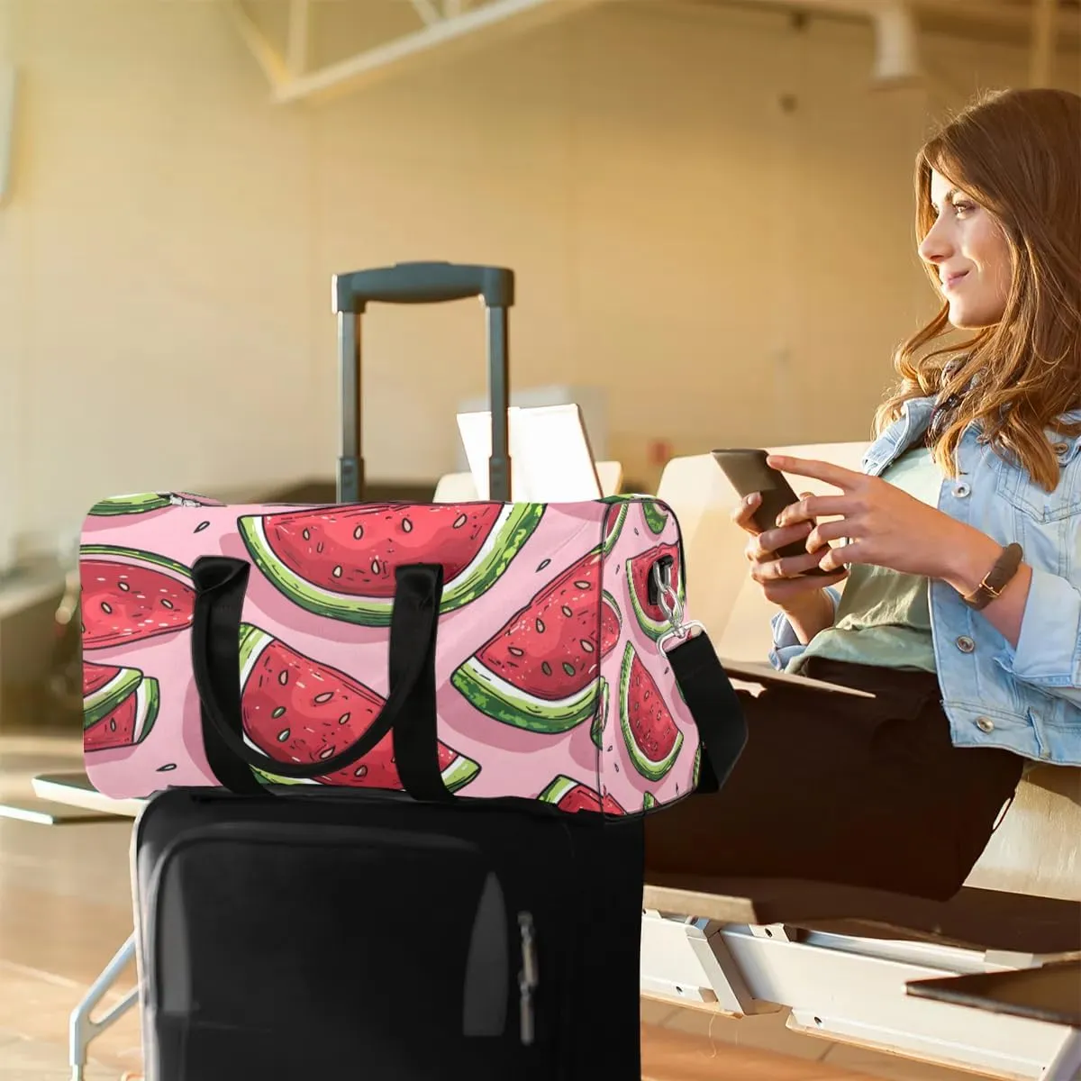 Foldable Travel Bag Cute Watermelons Lightweight Carry On Bags for Airplanes Waterproof Travel Duffle Bag For Gym Weekend Overnight