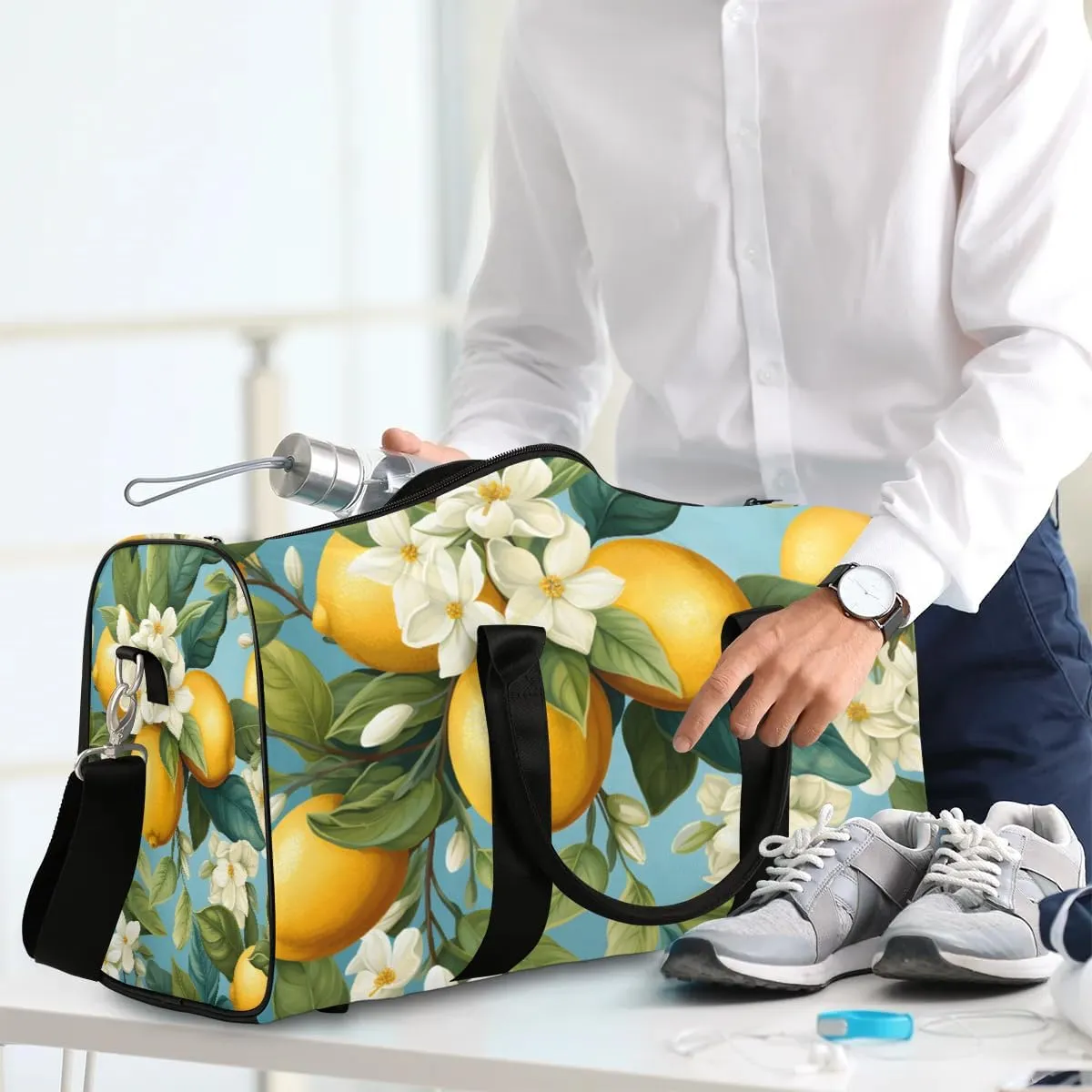 Foldable Travel Bag Cute Yellow Lemon Lightweight Carry On Bags for Airplanes Waterproof Travel Duffle Bag For Gym Weekend Overnight