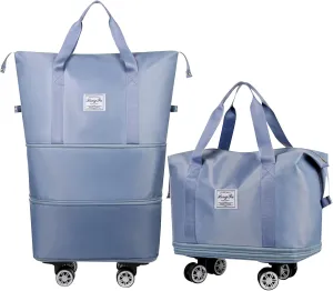 Foldable Travel Bag, Expandable Duffel Bag Suitcase, Detachable Rolling Wheels, Carry-on Large Duffel Bag, Luggage Bag, Suit Gym, Camping or Business Trip (Blue)