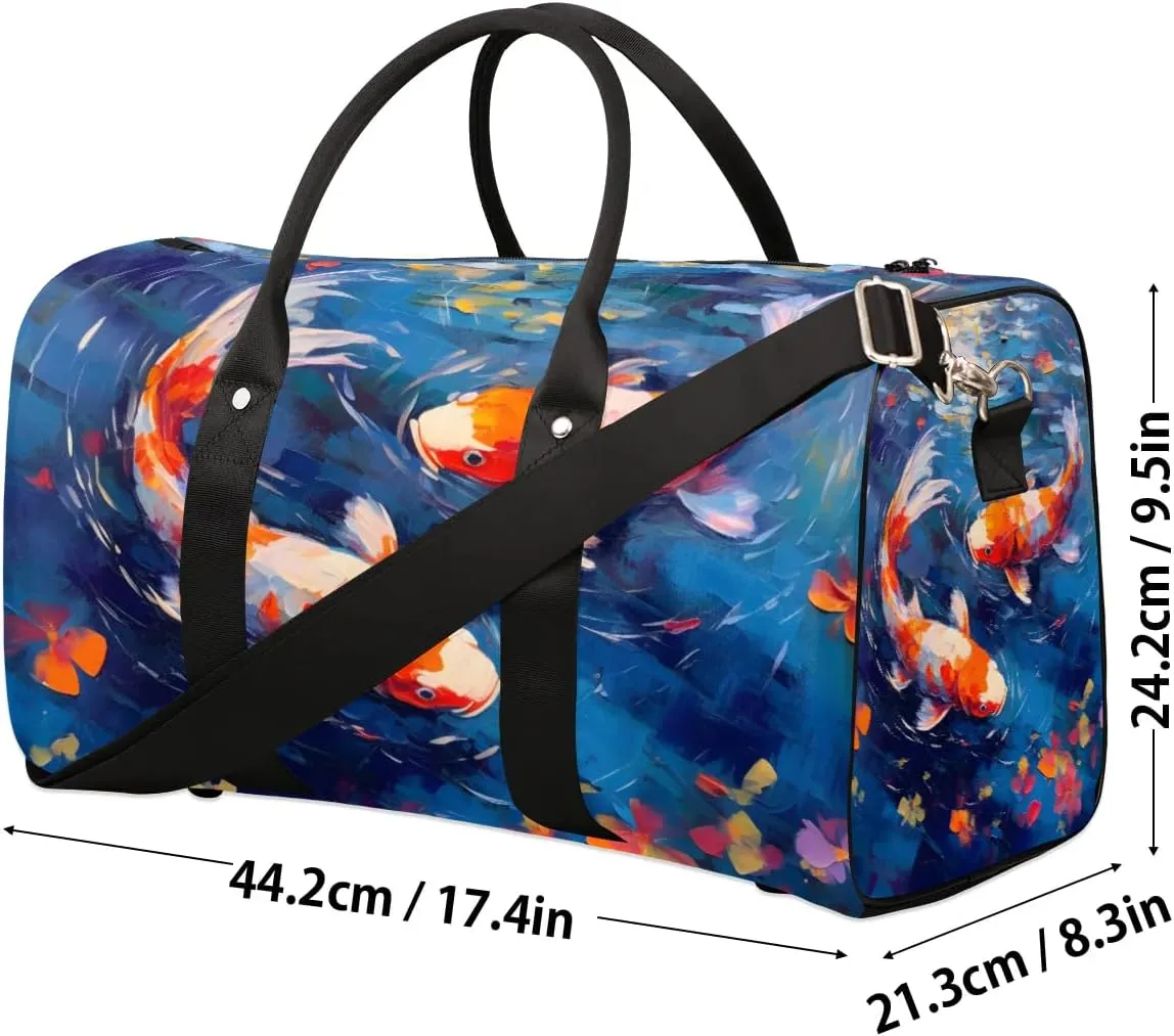 Foldable Travel Bag Fish Oil Painting Lightweight Carry On Bags for Airplanes Waterproof Travel Duffle Bag For Gym Weekend Overnight