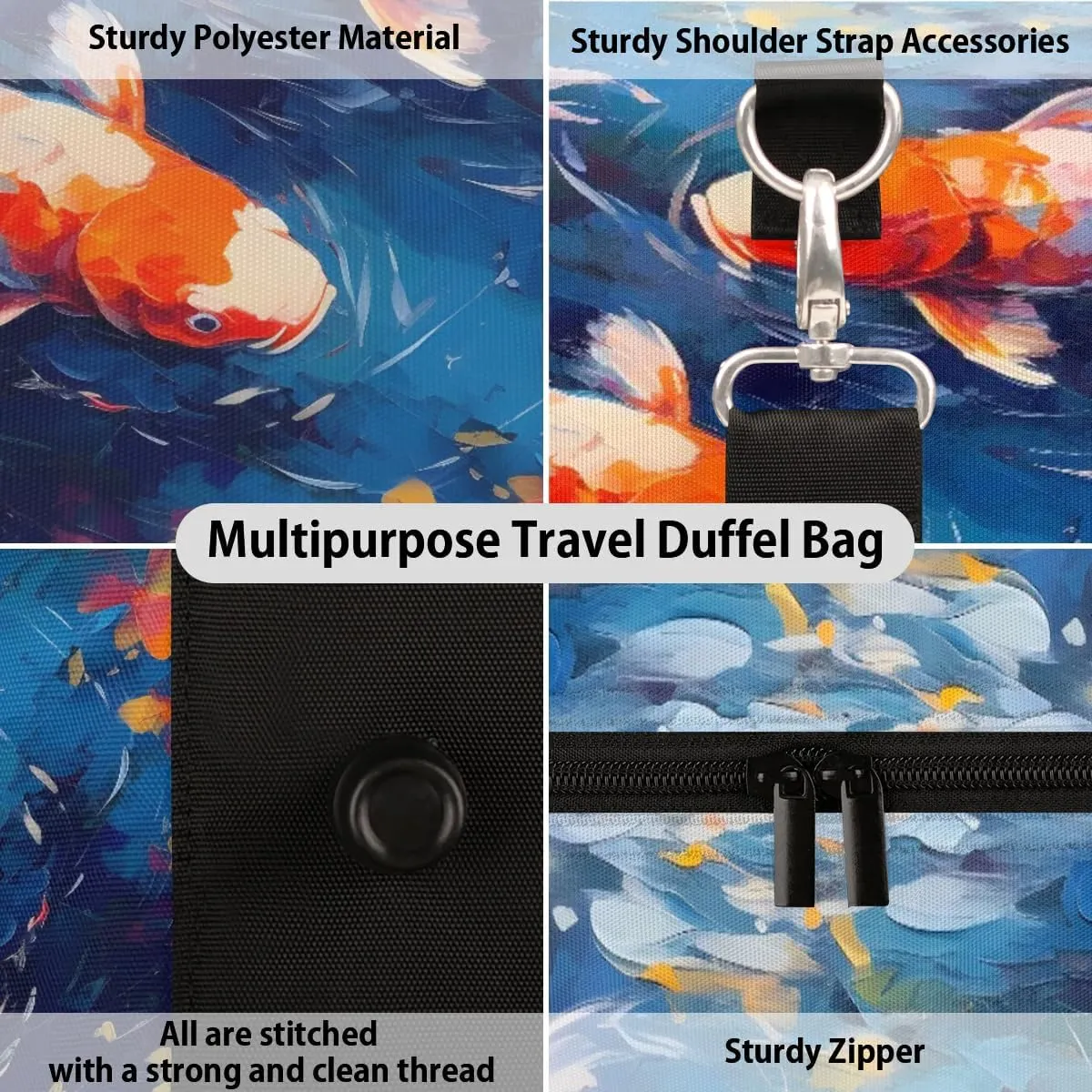 Foldable Travel Bag Fish Oil Painting Lightweight Carry On Bags for Airplanes Waterproof Travel Duffle Bag For Gym Weekend Overnight
