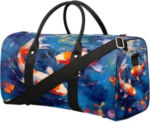 Foldable Travel Bag Fish Oil Painting Lightweight Carry On Bags for Airplanes Waterproof Travel Duffle Bag For Gym Weekend Overnight