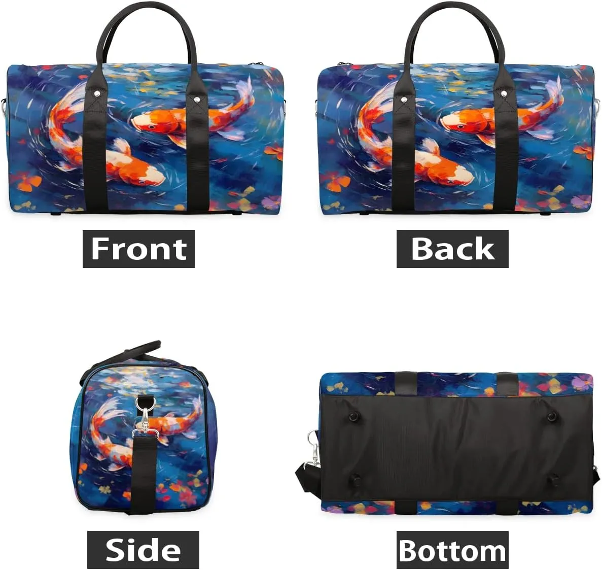 Foldable Travel Bag Fish Oil Painting Lightweight Carry On Bags for Airplanes Waterproof Travel Duffle Bag For Gym Weekend Overnight
