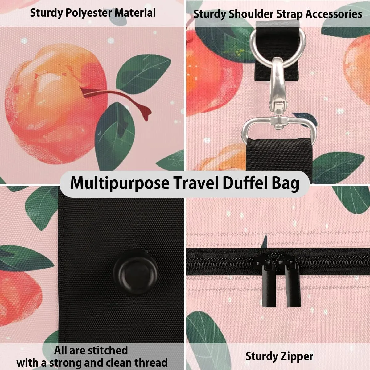 Foldable Travel Bag Peaches Printed Lightweight Carry On Bags for Airplanes Waterproof Travel Duffle Bag For Gym Weekend Overnight