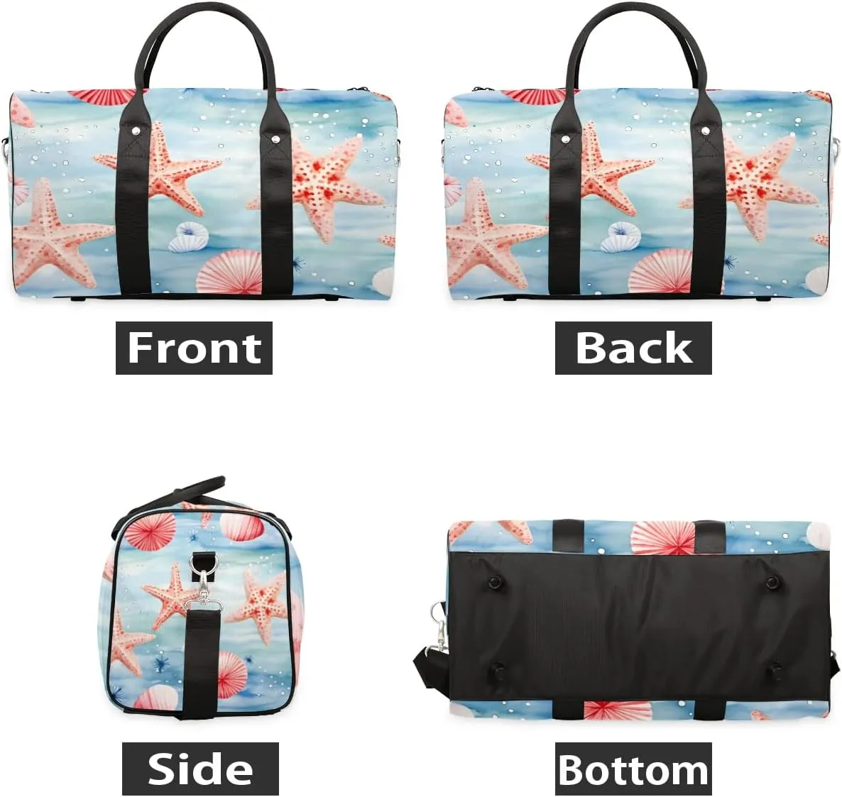 Foldable Travel Bag Seashell Starfish Print Lightweight Carry On Bags for Airplanes Waterproof Travel Duffle Bag For Gym Weekend Overnight