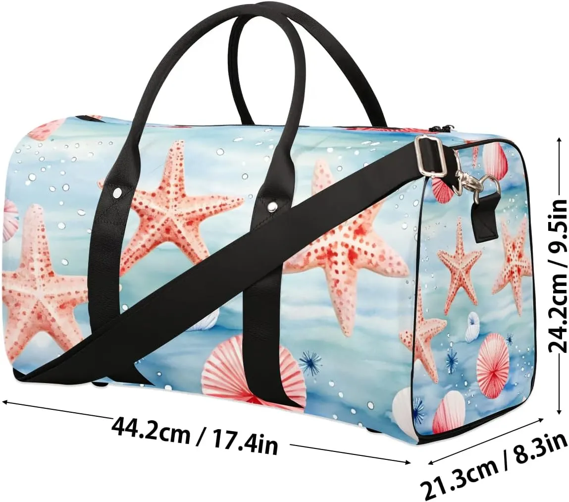 Foldable Travel Bag Seashell Starfish Print Lightweight Carry On Bags for Airplanes Waterproof Travel Duffle Bag For Gym Weekend Overnight
