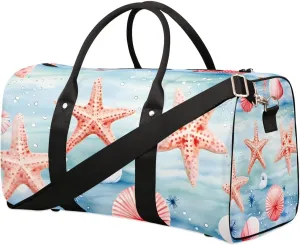 Foldable Travel Bag Seashell Starfish Print Lightweight Carry On Bags for Airplanes Waterproof Travel Duffle Bag For Gym Weekend Overnight