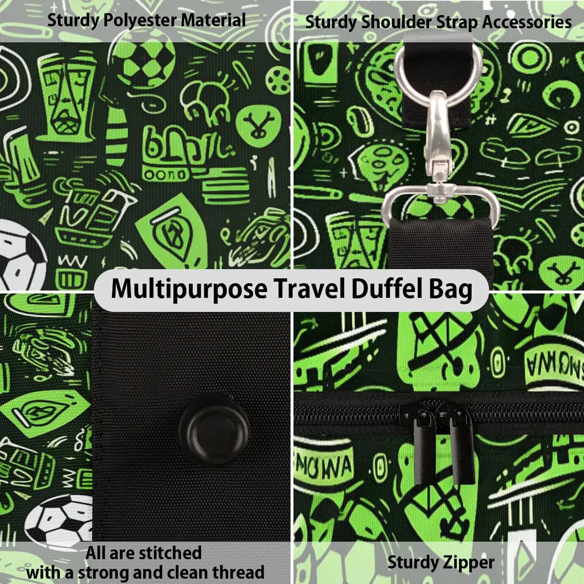 Foldable Travel Bag Soccer Design Lightweight Carry On Bags for Airplanes Waterproof Travel Duffle Bag For Gym Weekend Overnight