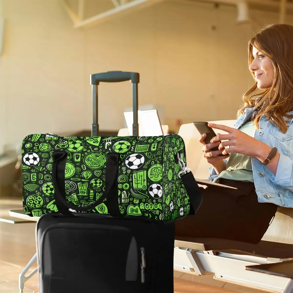 Foldable Travel Bag Soccer Design Lightweight Carry On Bags for Airplanes Waterproof Travel Duffle Bag For Gym Weekend Overnight