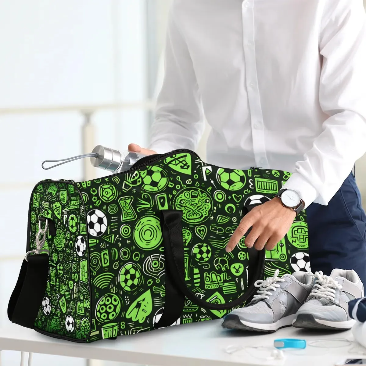 Foldable Travel Bag Soccer Design Lightweight Carry On Bags for Airplanes Waterproof Travel Duffle Bag For Gym Weekend Overnight