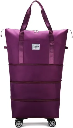 Foldable Travel Duffel Bag, Expandable Rolling Duffle Bag Waterproof Sports Tote Gym Bag Rolling Luggage Bag Carry Bag for Men Women without Telescoping Handle