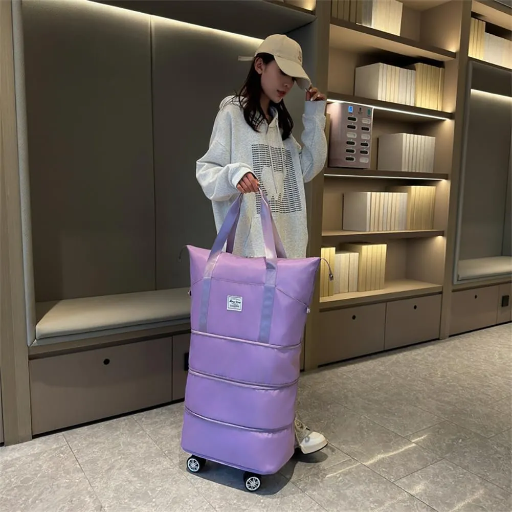 Foldable Travel Duffel Bag, Expandable Rolling Duffle Bag Waterproof Sports Tote Gym Bag Rolling Luggage Bag Carry Bag for Men Women without Telescoping Handle