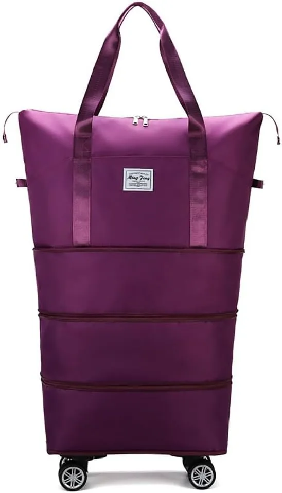 Foldable Travel Duffel Bag, Expandable Rolling Duffle Bag Waterproof Sports Tote Gym Bag Rolling Luggage Bag Carry Bag for Men Women without Telescoping Handle