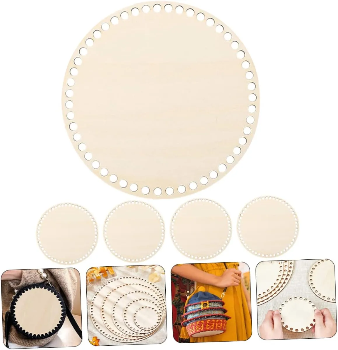 FONDOTIN 5pcs Woven Bag Base Crochet Basket Bottom Handbag Unfinished Wooden Round Weaving Knitting Supplies DIY Wood Bottom Kits for Bags and Wooden Baskets