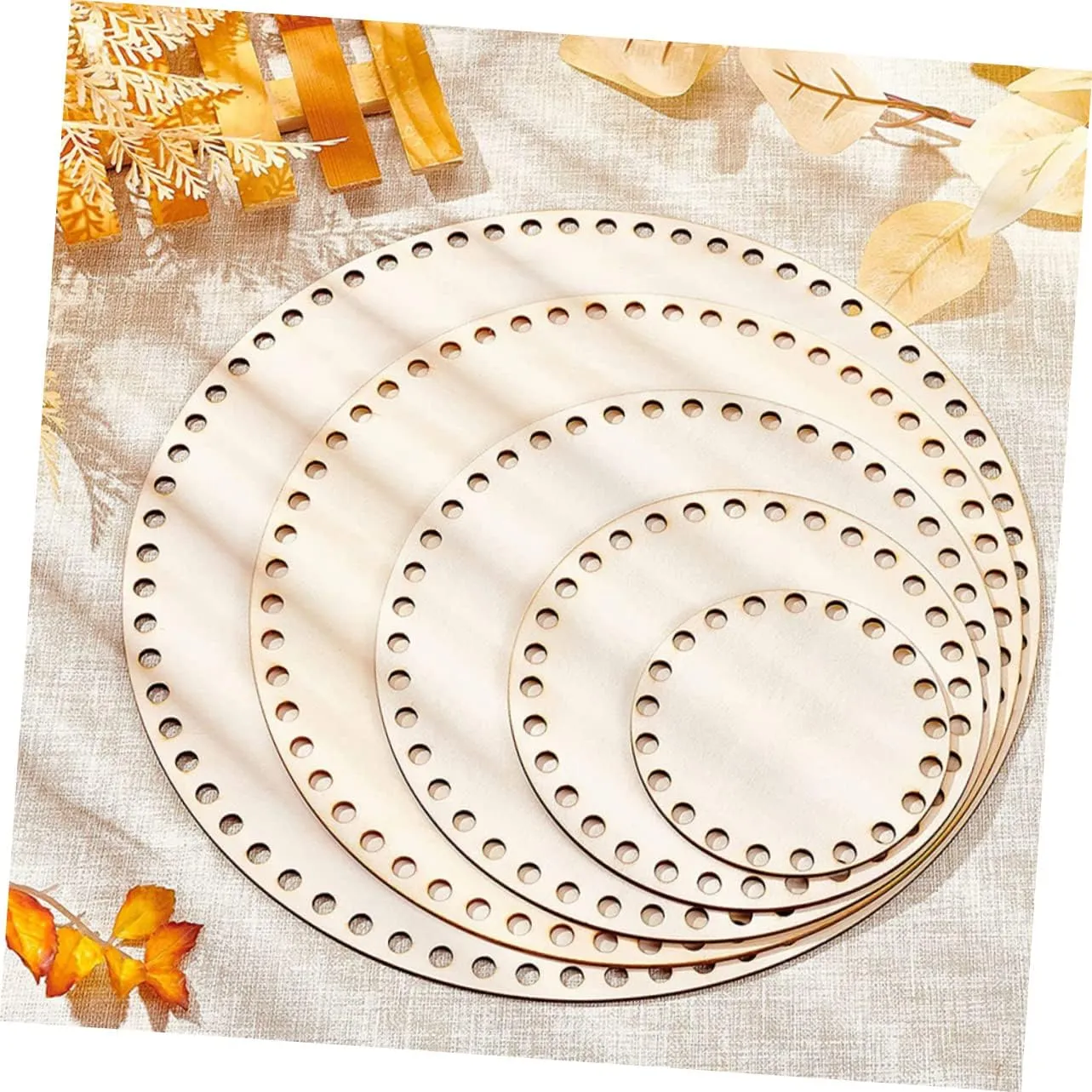 FONDOTIN 5pcs Woven Bag Base Crochet Basket Bottom Handbag Unfinished Wooden Round Weaving Knitting Supplies DIY Wood Bottom Kits for Bags and Wooden Baskets