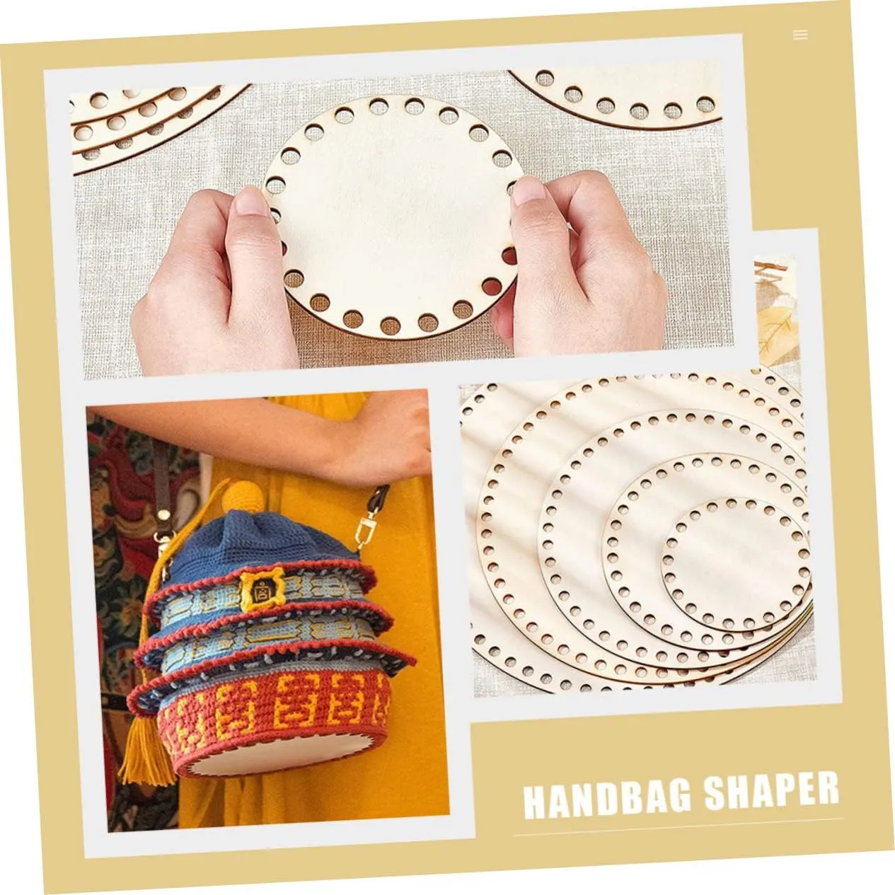 FONDOTIN 5pcs Woven Bag Base Crochet Basket Bottom Handbag Unfinished Wooden Round Weaving Knitting Supplies DIY Wood Bottom Kits for Bags and Wooden Baskets