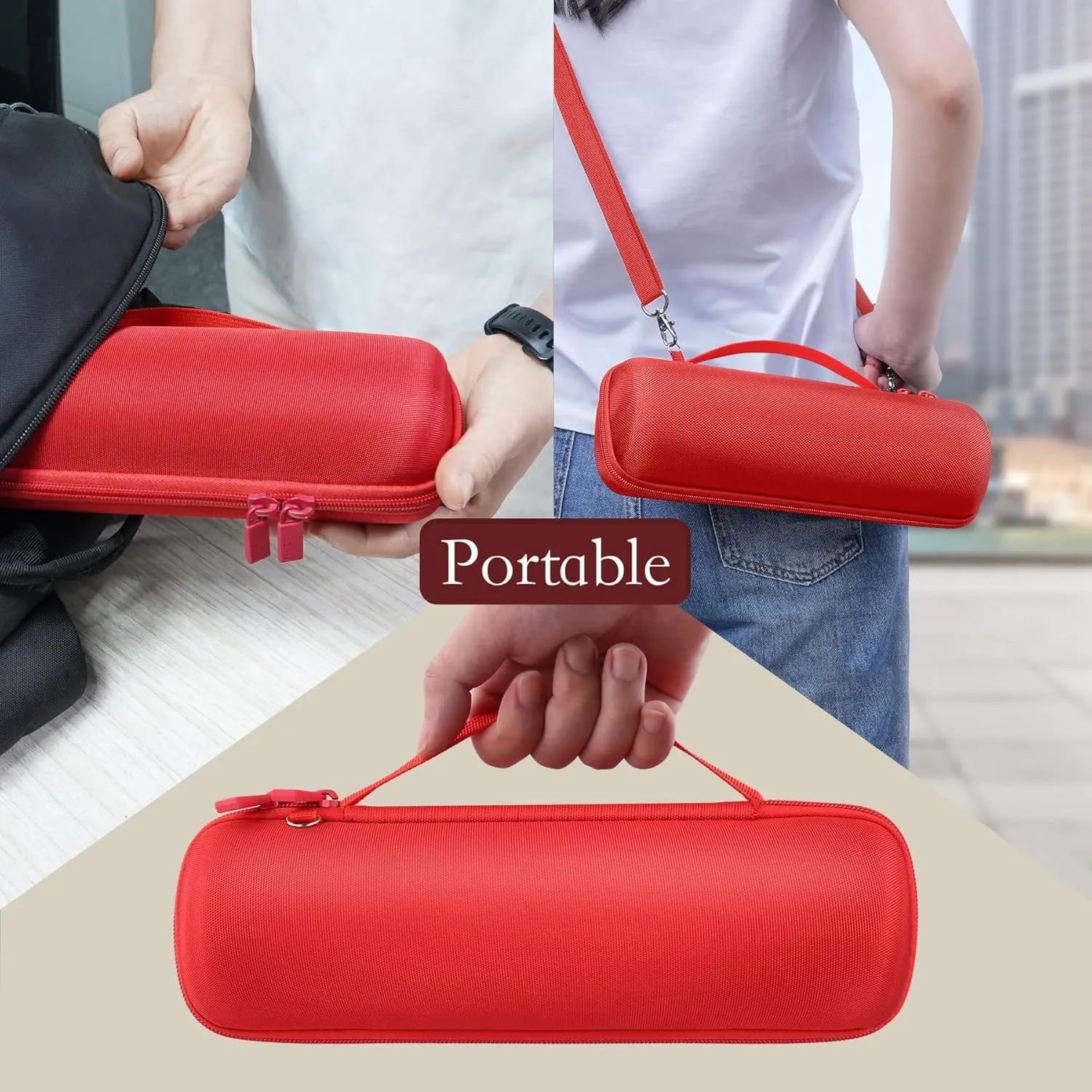 for Beats Pill 2024 Wireless Bluetooth Speaker Hard Protective Case with Shoulder Strap, Portable Travel Case Replacement (Statement Red Case) - co2CREA