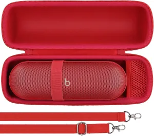 for Beats Pill 2024 Wireless Bluetooth Speaker Hard Protective Case with Shoulder Strap, Portable Travel Case Replacement (Statement Red Case) - co2CREA