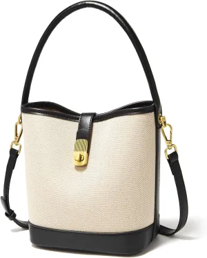 FOXLOVER Coated Canvas Bucket Crossbody Bags for Women Top-Handle Handbags Small Satchel Purse Trendy Twist Lock