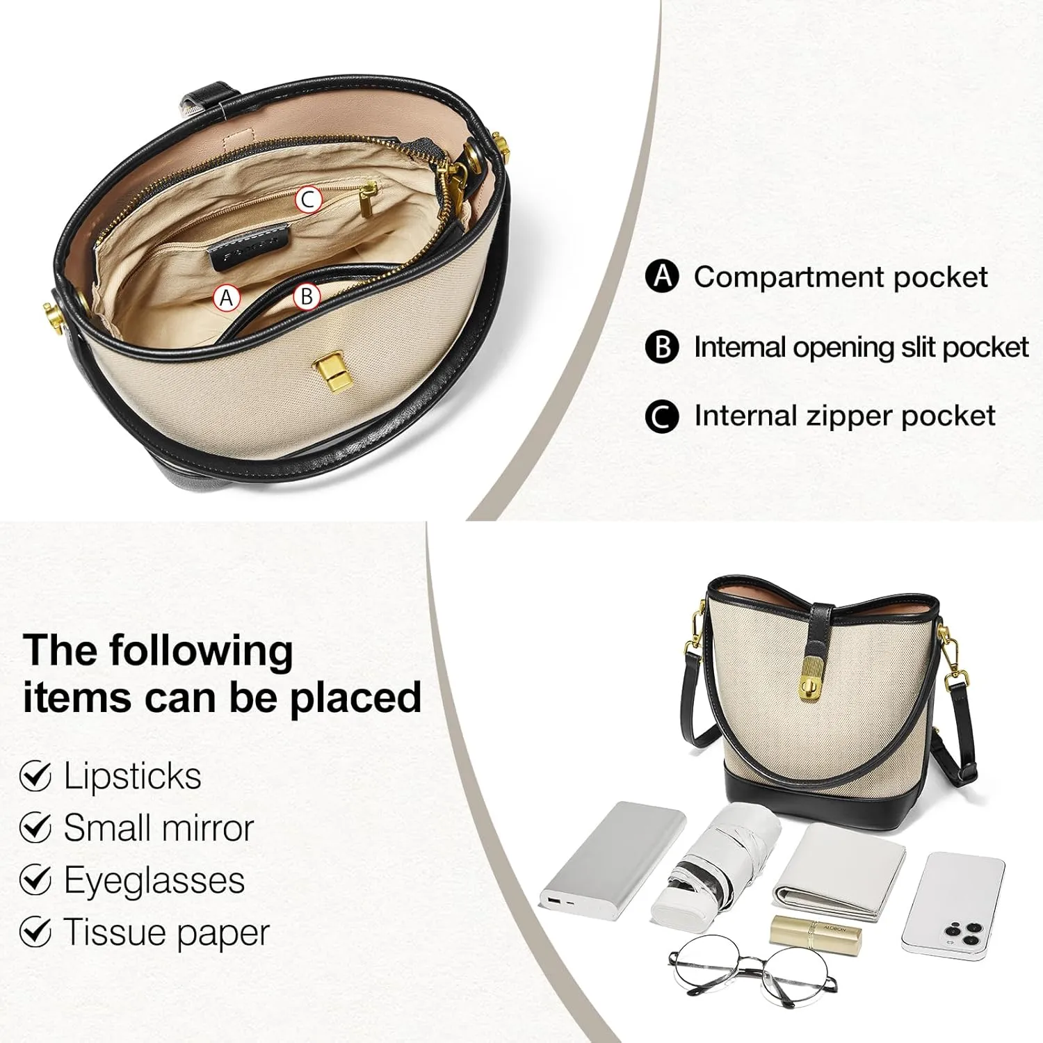FOXLOVER Coated Canvas Bucket Crossbody Bags for Women Top-Handle Handbags Small Satchel Purse Trendy Twist Lock