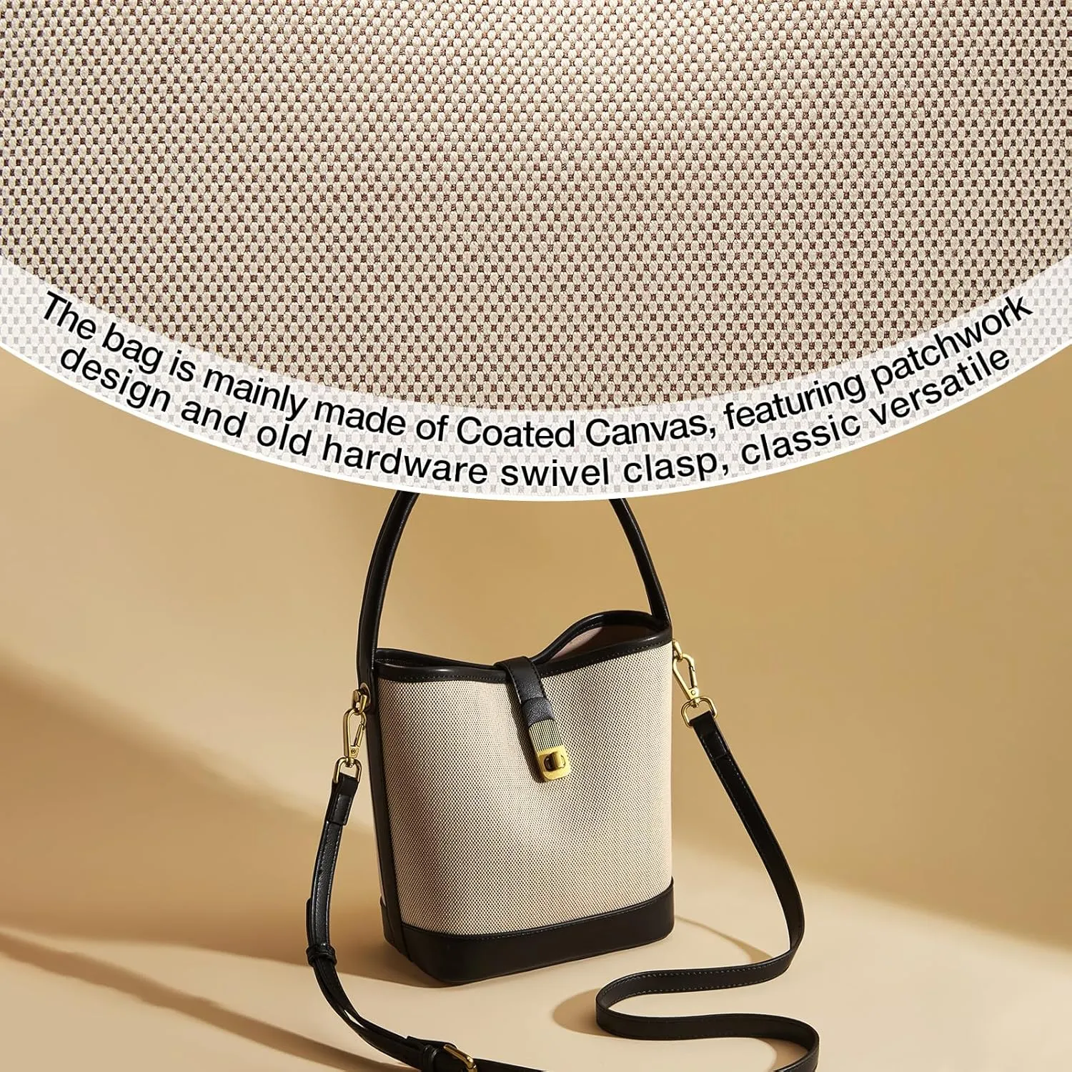 FOXLOVER Coated Canvas Bucket Crossbody Bags for Women Top-Handle Handbags Small Satchel Purse Trendy Twist Lock