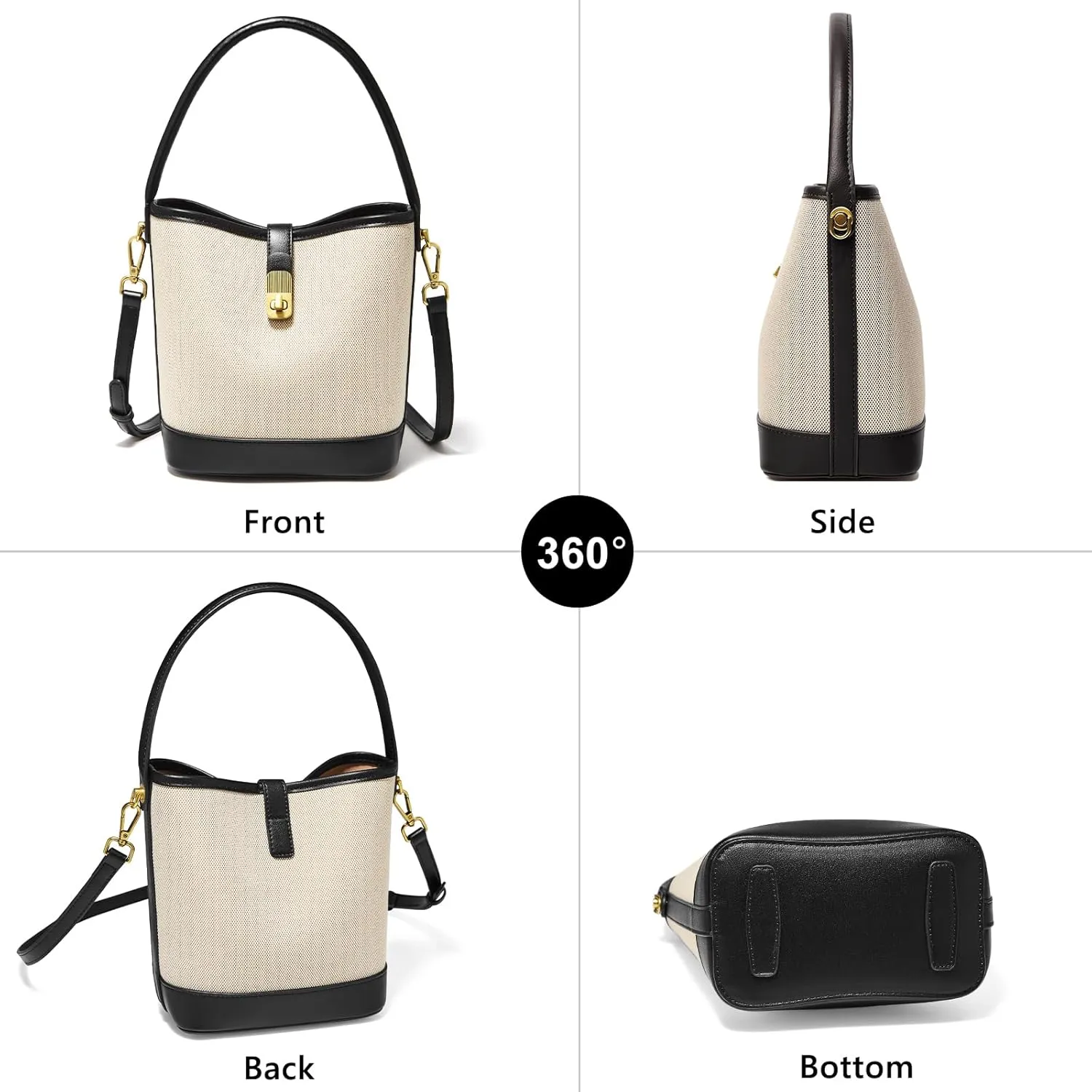 FOXLOVER Coated Canvas Bucket Crossbody Bags for Women Top-Handle Handbags Small Satchel Purse Trendy Twist Lock