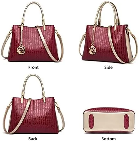 FOXLOVER Croc Grain Satchels Handbag for Women Top-Handle Bags Cowhide Leather with Crossbody Shoulder Strap