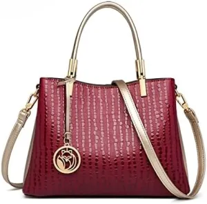 FOXLOVER Croc Grain Satchels Handbag for Women Top-Handle Bags Cowhide Leather with Crossbody Shoulder Strap
