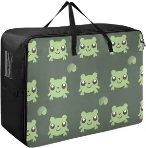 Frog and Lotus Leaf Storage Bags Moving Boxes with Tag Pockets, Zippers and Carrying Handles, Space Saving Packing Totes for Moving Supplies Storage