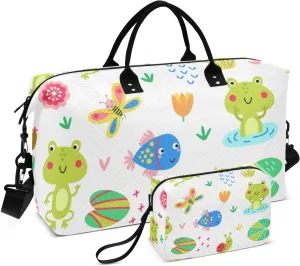 Frog Butterfly Fish Flower Snail Duffel Bag for Gym Yoga Weekender Overnight Quilting Travel Bag Set