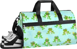 Frog Fun Decor Gym Bag for Women Duffle with Shoes Compartment Men Weekender Duffel Bags for Travel Sports Swimming Overnight Dance