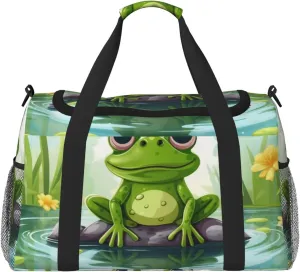 Frog In A Pond Travel Duffel Bag Lightweight Waterproof Carry On Tote Bag Foldable Weekender Overnight Bags Sport Gym Bag For Women Men
