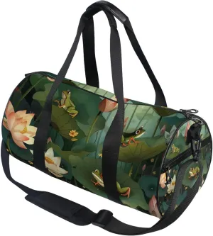 Frogs in The Pond Lotus Leaves Gym Duffle Bag Women Men Sports Fitness Bag for Travel Workout Gymnastics Dance Ballet